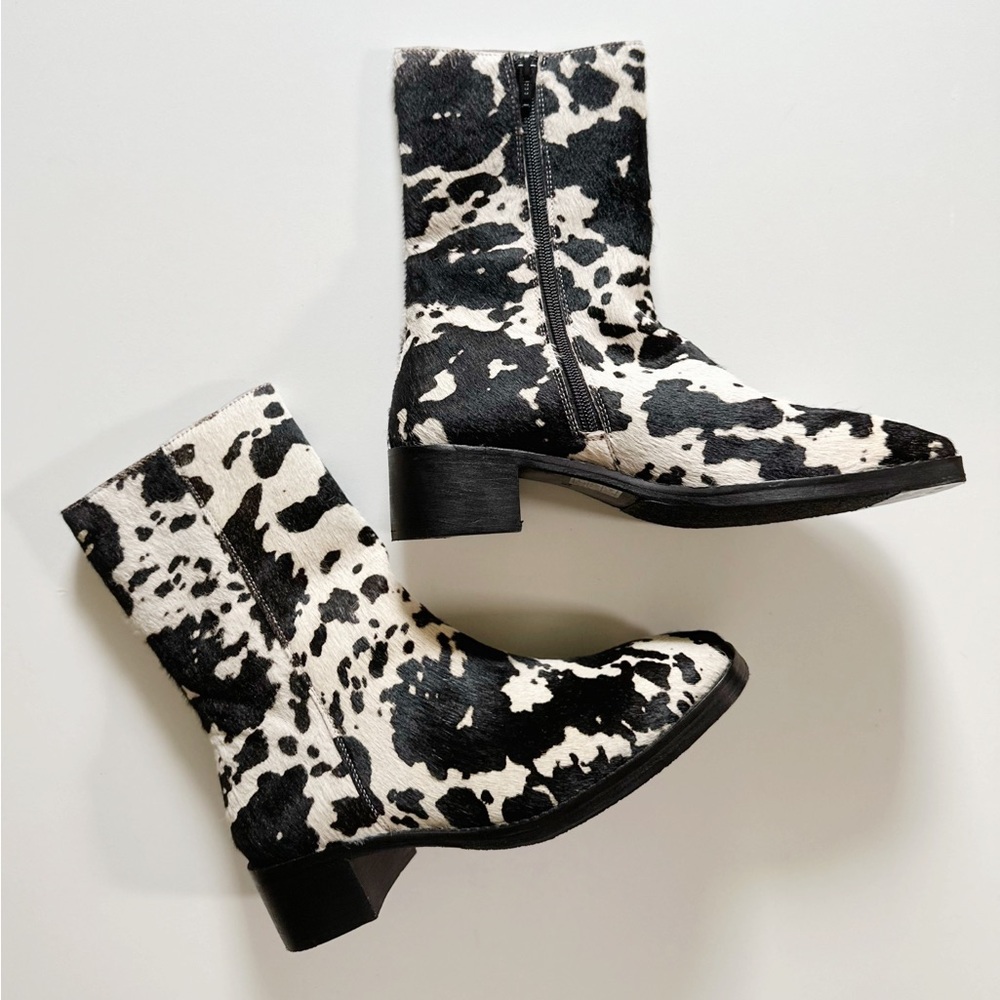 NWOT Free People cow print calf hair Wyoming Way boots, size 7.5